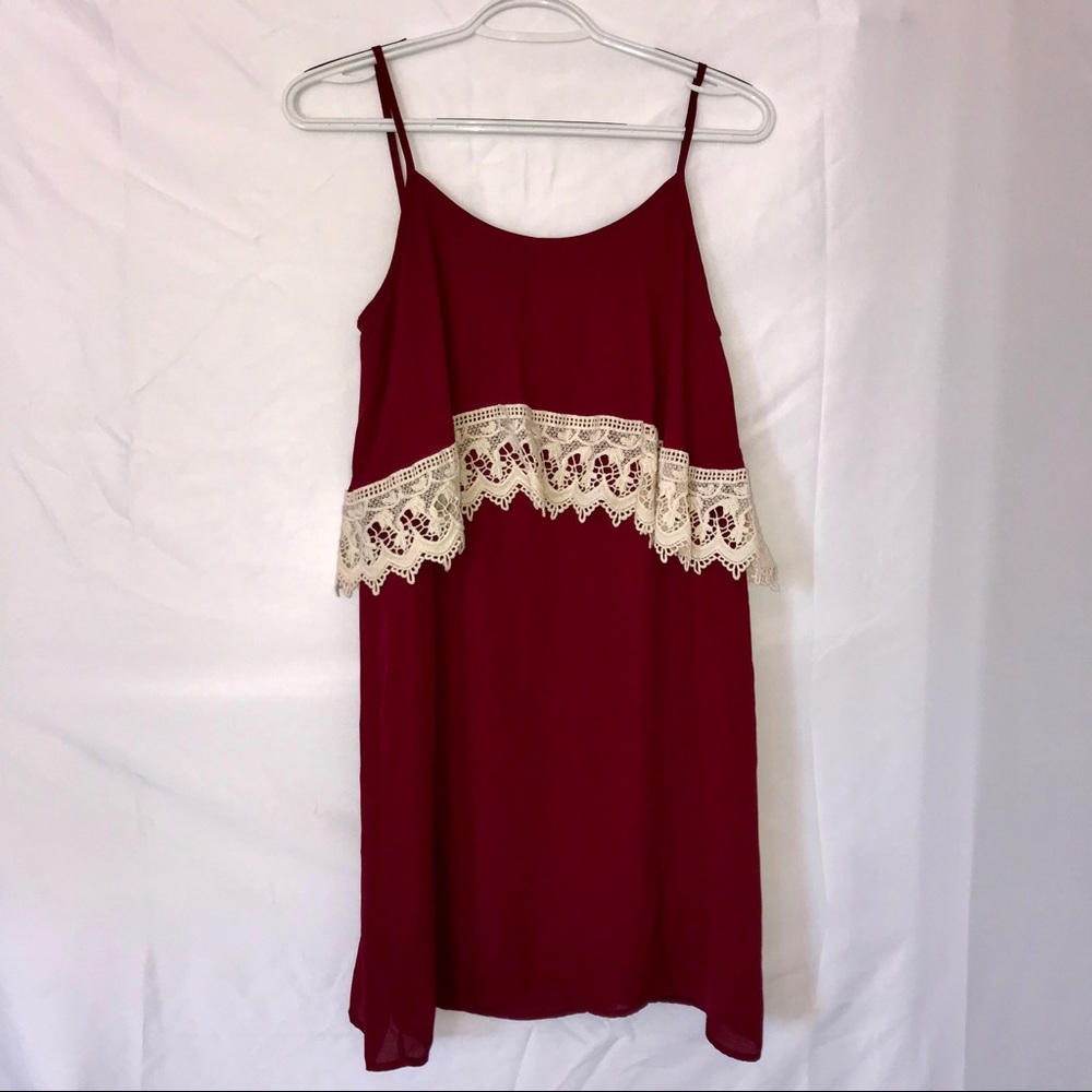 Crimson and cream game day dress with lace